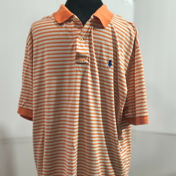 Polo by Ralph Lauren Orange and White Collared Polo 100% Cotton Men's Large - Picture 1 of 6